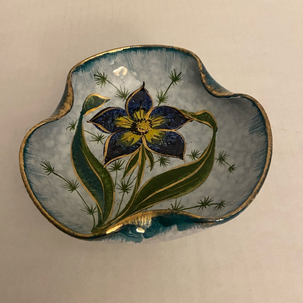 Vintage Italian Hand Painted Floral Art Pottery Trinket Dish